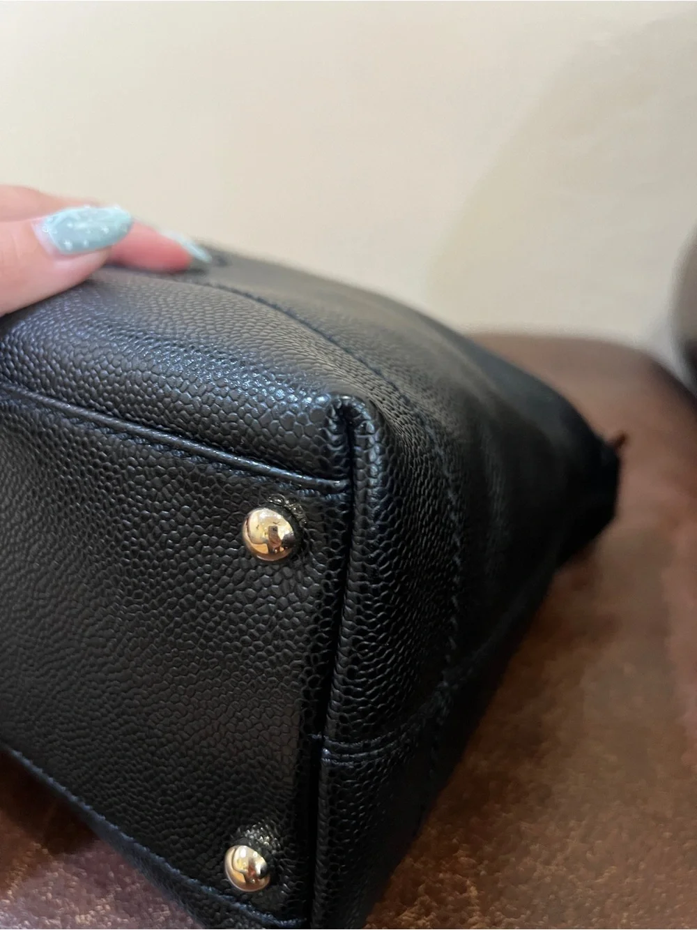 Chanel Vintage Caviar CC Wood Chain Hobo
